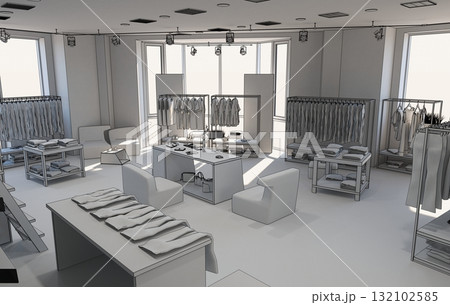 clothing store, interior visualization, 3D illustration 132102585
