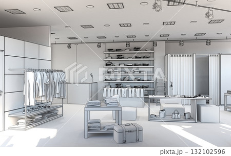 clothing store, interior visualization, 3D illustration clothing store, interior visualization, 3D illustration 132102596