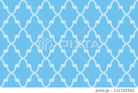 Abstract geometry pattern in Arabian style. Seamless vector background. White and blue graphic ornament. Simple lattice graphic design Abstract geometry pattern in Arabian style. Seamless vector background. White and blue graphic ornament. Simple lattice graphic design 132102682