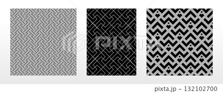 Geometric set of seamless black and gray patterns. Simple vector graphics Geometric set of seamless black and gray patterns. Simple vector graphics 132102700