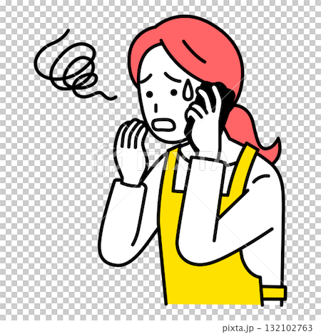 一名圍著圍裙的女子被智慧型手機來電弄糊塗了 132102763