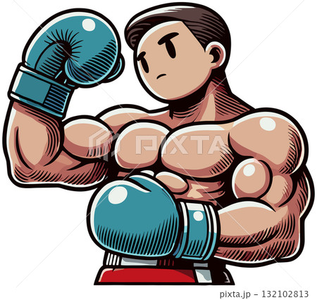 青いボクシンググローブのボクサー 132102813