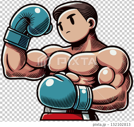 青いボクシンググローブのボクサー 132102813