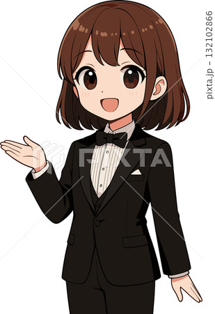 右手を上げるタキシード女性のイラスト 右手を上げるタキシード女性のイラスト 132102866
