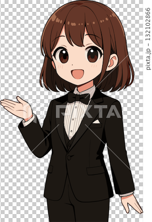 右手を上げるタキシード女性のイラスト 右手を上げるタキシード女性のイラスト 132102866
