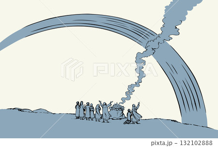 Vector drawing. Noah Offers a Sacrifice to God 132102888