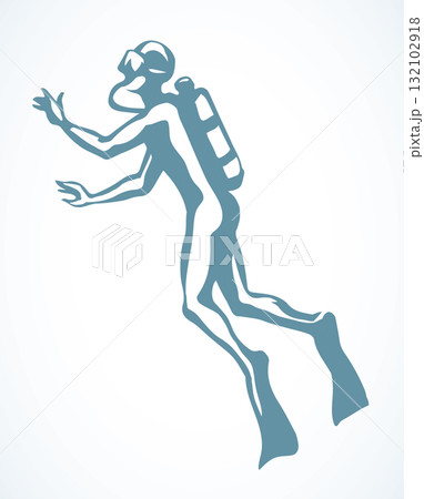 Scuba diver underwater. Vector drawing Scuba diver underwater. Vector drawing 132102918