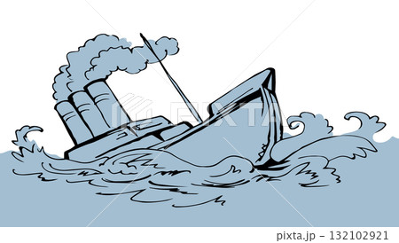 Shipwreck in the waves. Vector drawing Shipwreck in the waves. Vector drawing 132102921