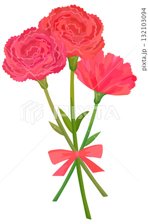 リボンのついた3輪のカーネーションのイラスト 赤色 ベクター素材 132103094