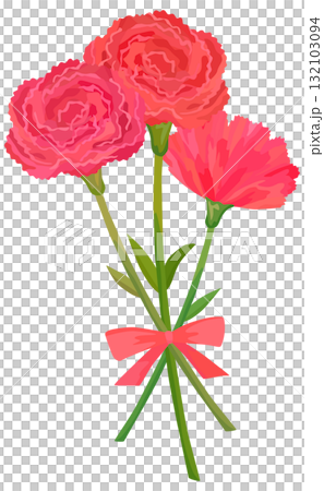 リボンのついた3輪のカーネーションのイラスト 赤色 ベクター素材 132103094