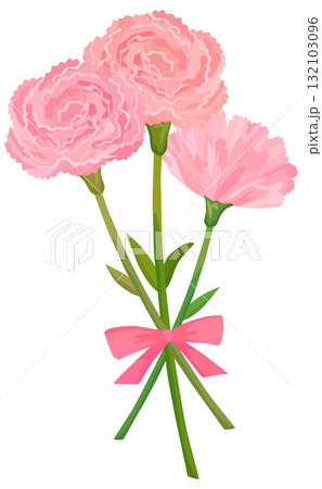 リボンのついた3輪のカーネーションのイラスト ピンク色 ベクター素材 132103096