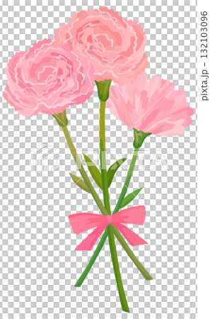 リボンのついた3輪のカーネーションのイラスト ピンク色 ベクター素材 132103096