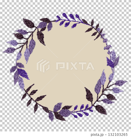 [Round decorative frame of winter plants] Hand-embroidered illustration material 132103265