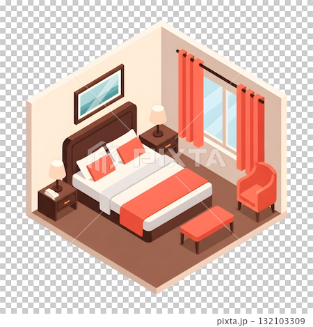 Hotel double room isometric illustration Hotel double room isometric illustration 132103309