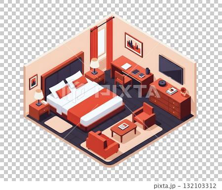 套房的等距插圖 132103312