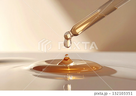金色の美容液がスポイトから滴る瞬間 高級感あるスキンケアイメージ 金色の美容液がスポイトから滴る瞬間 高級感あるスキンケアイメージ 132103351
