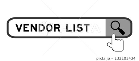 Search banner in word vendor list with hand over magnifier icon on white background 132103434