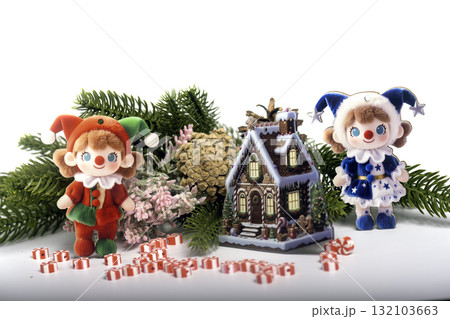 Christmas landscape with gifts and snow. Merry christmas and happy new year . Christmas celebration holiday background Christmas landscape with gifts and snow. Merry christmas and happy new year . Christmas celebration holiday background 132103663