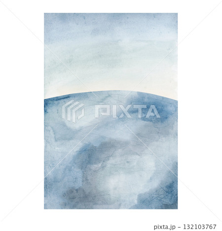 Winter landscape with blue sky and frozen ice rink. North sea arctic minimalistic background. Watercolor hand drawn illustration for panoramic design Christmas card postcard template holiday poster Winter landscape with blue sky and frozen ice rink. North sea arctic minimalistic background. Watercolor hand drawn illustration for panoramic design Christmas card postcard template holiday poster 132103767