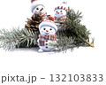 Christmas landscape with gifts and snow. Merry christmas and happy new year . Christmas celebration holiday background 132103833