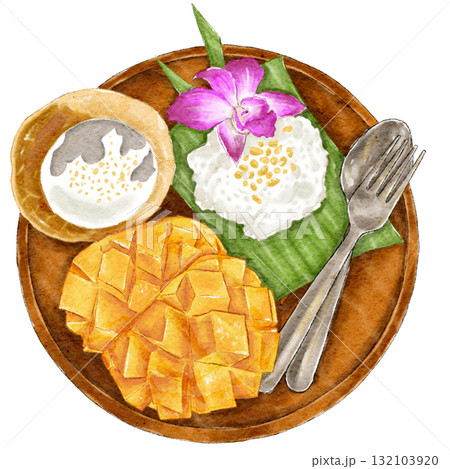 Mango sticky rice, traditional dessert from Thailand 132103920