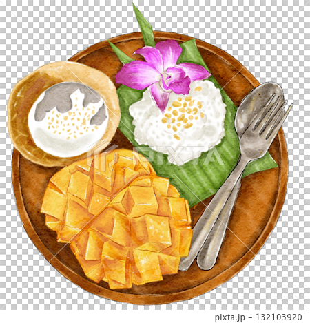 Mango sticky rice, traditional dessert from Thailand 132103920