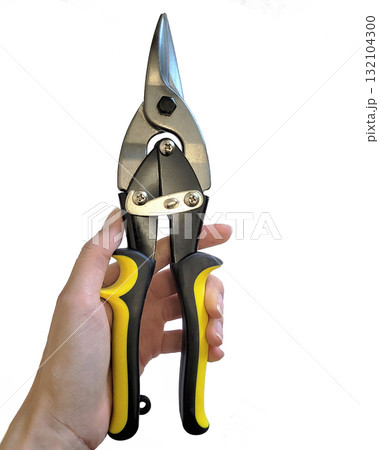 Metal Shears Held in Hand on White Metal Shears Held in Hand on White 132104300