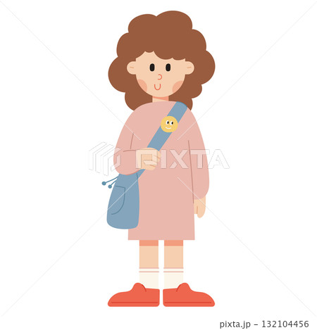 Flat cartoon vector illustration of a girl student. Education and learning concept with cute child character, perfect for academic, classroom, and people design themes. Flat cartoon vector illustration of a girl student. Education and learning concept with cute child character, perfect for academic, classroom, and people design themes. 132104456