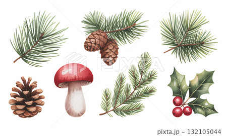 冬の森の松と自然の要素 132105044