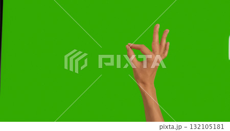 Gestures female Hand OKAY OK Everything is Good on a Green Background Gestures female Hand OKAY OK Everything is Good on a Green Background 132105181