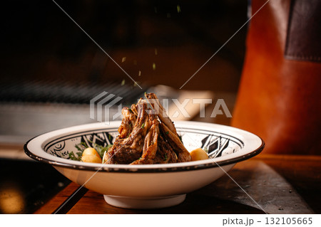 Cooked Lamb Ribs Seasoned with Parsley. Cooked Lamb Ribs Seasoned with Parsley. 132105665