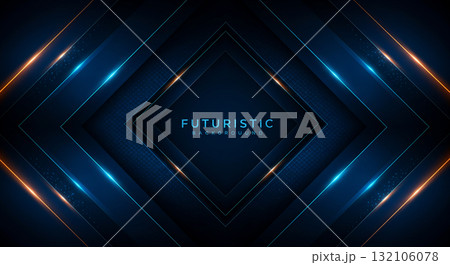 未来的なテクノロジー背景・ブルーとオレンジの光が交差する抽象デザイン 未来的なテクノロジー背景・ブルーとオレンジの光が交差する抽象デザイン 132106078