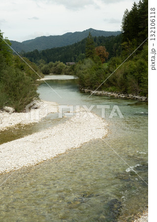 Beautiful Natural Background with Forest River in Summer 132106118