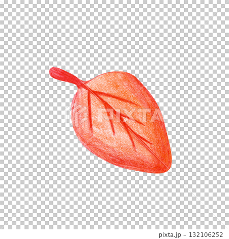 A red autumn leaf, drawn with pencils. A falling dry leaf is isolated on a white background. Children's drawing with colored pencils. Clipart. A red autumn leaf, drawn with pencils. A falling dry leaf is isolated on a white background. Children's drawing with colored pencils. Clipart. 132106252