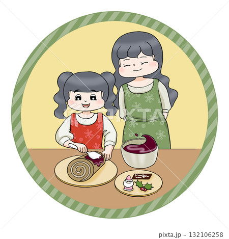 クリスマスケーキを作る親子 クリスマスケーキを作る親子 132106258