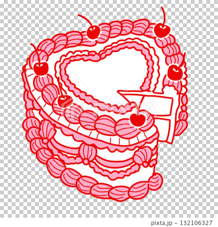 Charming pink heart shaped cake with cherries and icing illustration vintage bakery dessert art coquette aesthetic kawaii sweet confectionery romantic patisserie design Charming pink heart shaped cake with cherries and icing illustration vintage bakery dessert art coquette aesthetic kawaii sweet confectionery romantic patisserie design 132106327
