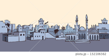 Old Arabic city. Vector drawing 132106382