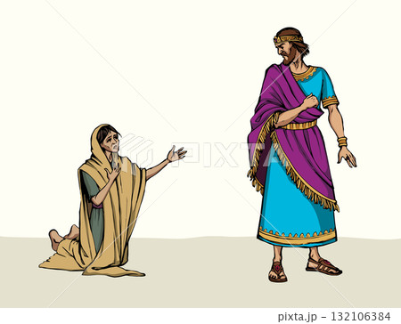 A starving woman asks for help. Vector drawing A starving woman asks for help. Vector drawing 132106384