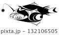 Original fish illustration. Predator fish. Black and white illustration	 132106505