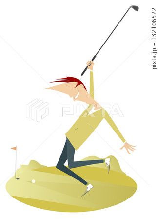Happy golfer man on the golf court. Smiling golfer man happy to make a good shot	 132106522