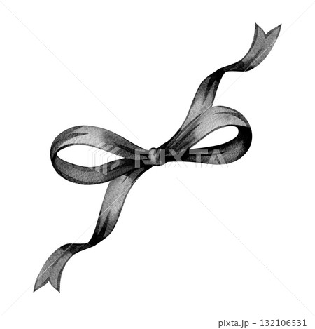Elegant watercolor illustration of a black bow diagonal design 132106531