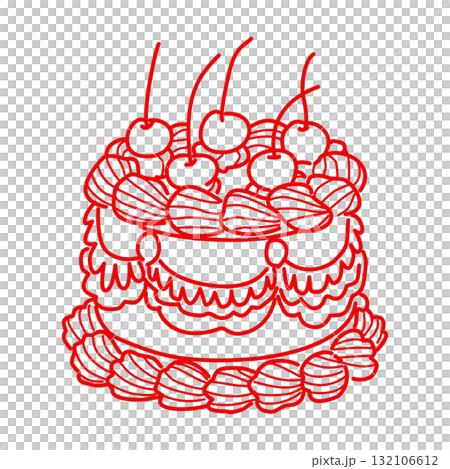 Whimsical cherry cream cake illustration vintage bakery dessert art coquette aesthetic kawaii sweet confectionery design romantic patisserie style line art 132106612