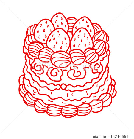 Charming strawberry cream cake illustration vintage bakery dessert art coquette aesthetic kawaii sweet confectionery design romantic patisserie style elegant line art 132106613