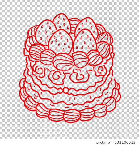 Charming strawberry cream cake illustration vintage bakery dessert art coquette aesthetic kawaii sweet confectionery design romantic patisserie style elegant line art 132106613