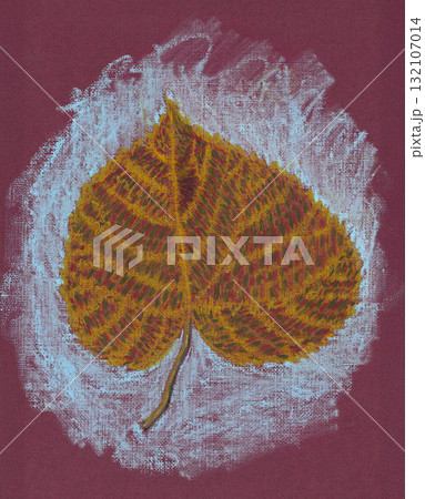 Autumn leaf mixed media drawing on burgundy background Autumn leaf mixed media drawing on burgundy background 132107014