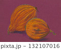 Decorative pumpkins mixed media drawing on burgundy background 132107016