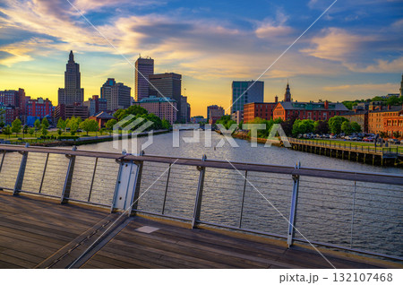 Sunset Over Providence River and Downtown Skyline, Rhode Island, USA Sunset Over Providence River and Downtown Skyline, Rhode Island, USA 132107468