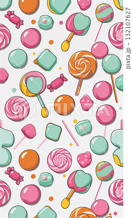 ピンク・ミント・オレンジのポップなミックスキャンディパターン ピンク・ミント・オレンジのポップなミックスキャンディパターン 132107627