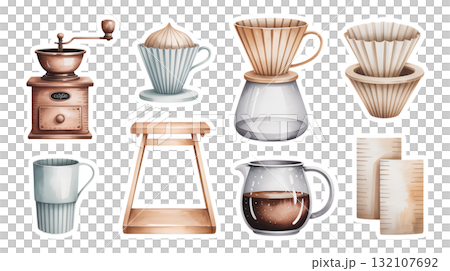 コーヒー抽出ツールのイラストセット 132107692