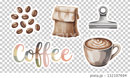 コーヒー豆とラテアートのイラスト 132107694
